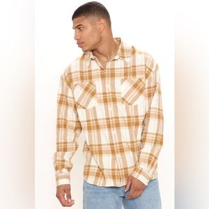 Flannel Long Sleeve Woven Top (Brownish Orange)